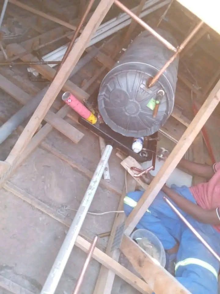Geyser installation and backup water heater setup in Sandton. Mounting geyser, installing new water pipes and plumbing for hot water during load shedding.